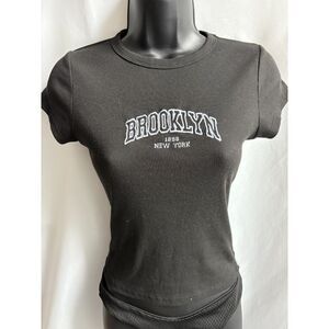 Black Brooklyn NY T Shirt Size S Ribbed Minimalist Closet Staple Cute Basics